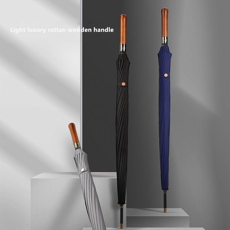 Golf Umbrella Large - Automatischer Regenschirm mit Holzgriff, 16 Rippen,