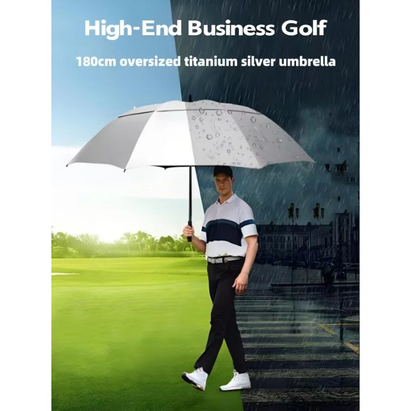 Golf Umbrella Large - Automatischer Übergroßer Regenschirm 180cm Titan-Silber Beschichtung